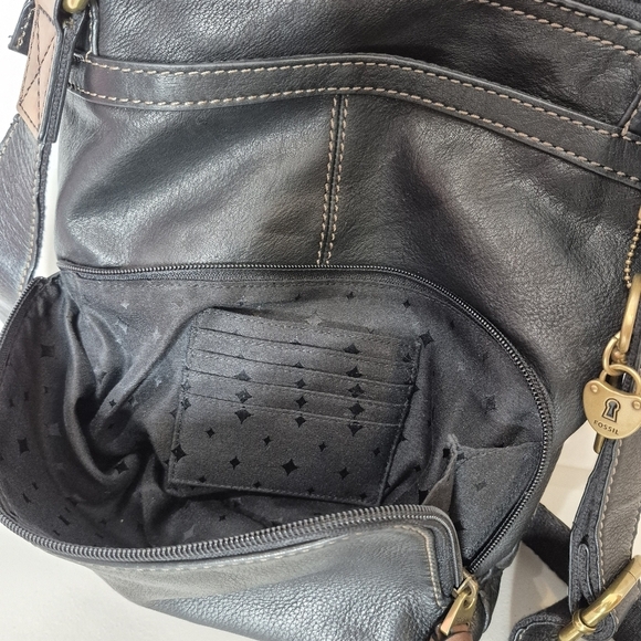 Fossil Morgan Traveler Black Leather Multi-Pocket Adjustable Crossbody - Picture 6 of 11